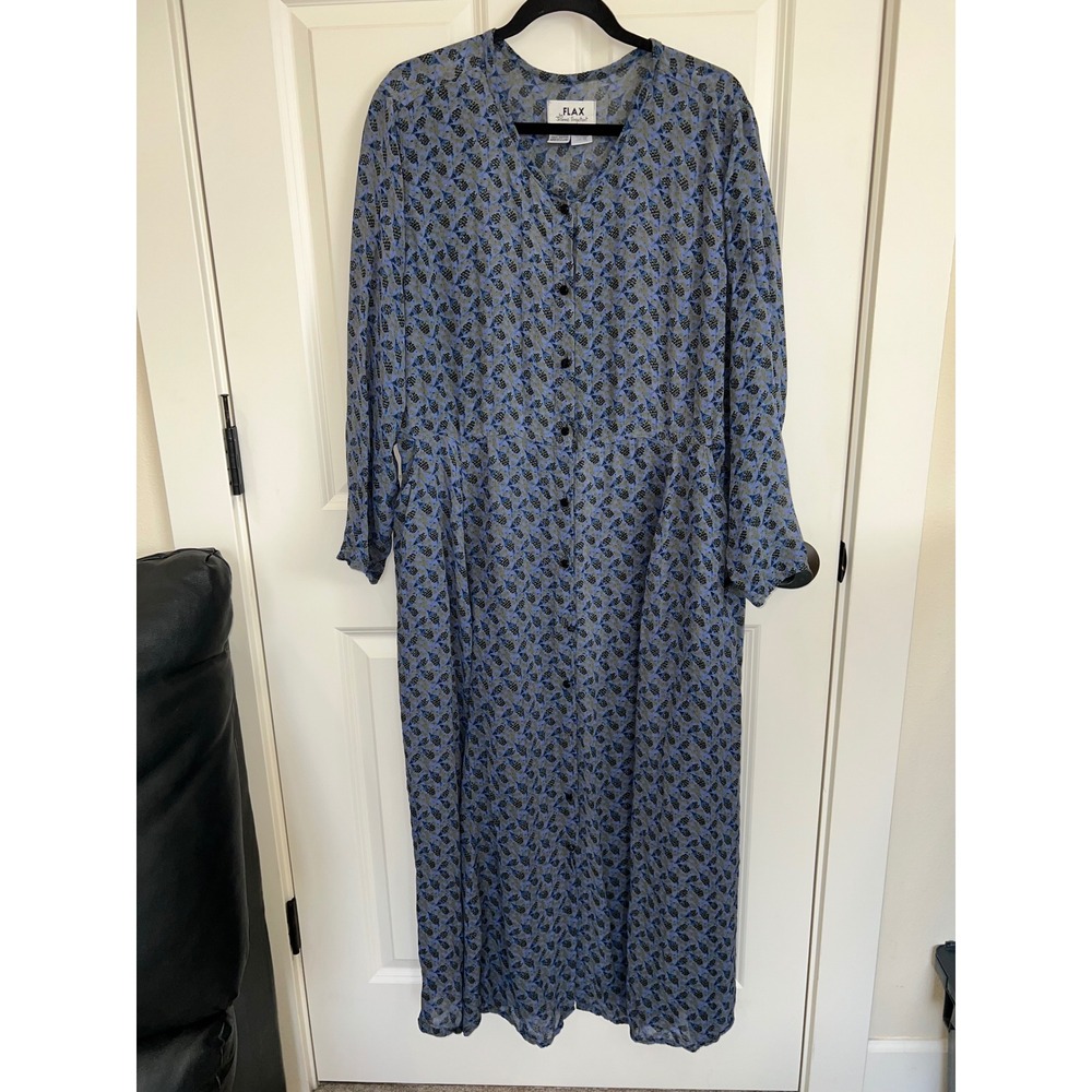Vintage Flax by Jeanne Engleheart Semi Sheer Rayon Blackberry Print Maxi Dress M